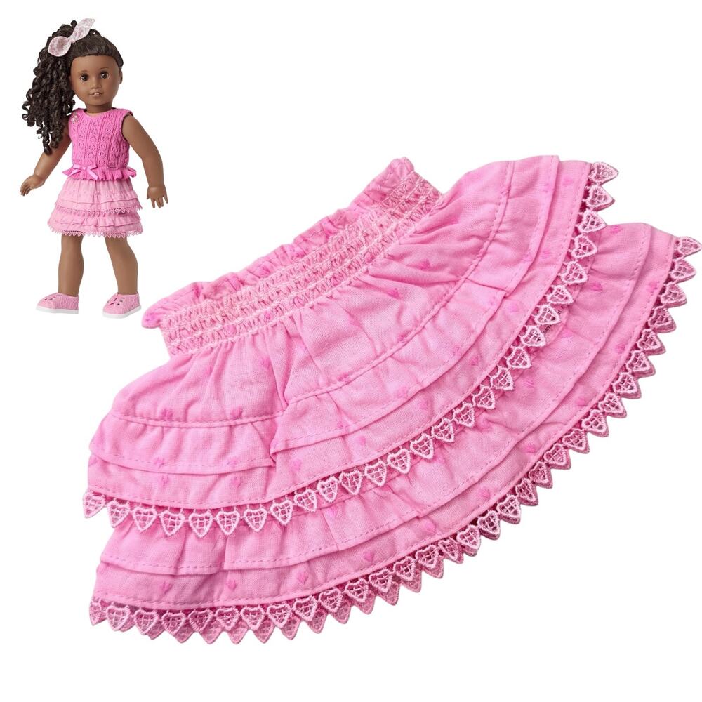 American Girl Doll Skirt Love Shack Fancy Pink Billie Skirt Heart Ruffles Lace